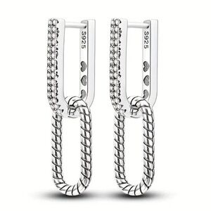 Women’s Sterling Silver U-Shaped Double Ring Snake Pattern Drop Earrings - NWT
